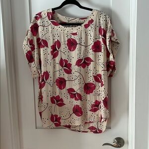 CAbi Floral Blouse with Pink and Cream Design